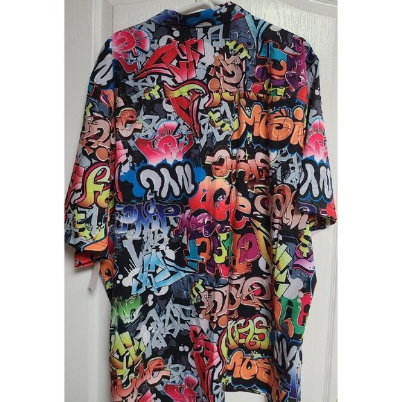 NWT Fresh Prince of Bel-Air Graffiti Button Up Shirt Men's Size 5XL - Picture 6 of 6